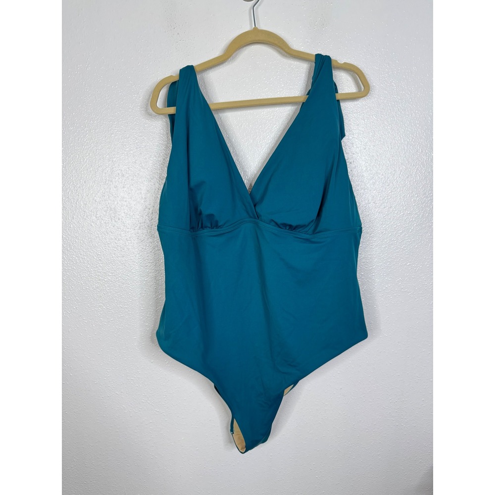 Swimsuits‎ For All Teal Blue Tie Shoulder V-Neck One Piece Swimsuit Plus Size 24